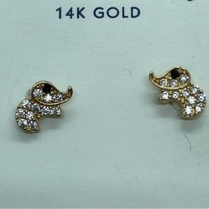 Solid 14K gold Elephant shape earrings W/ cz.